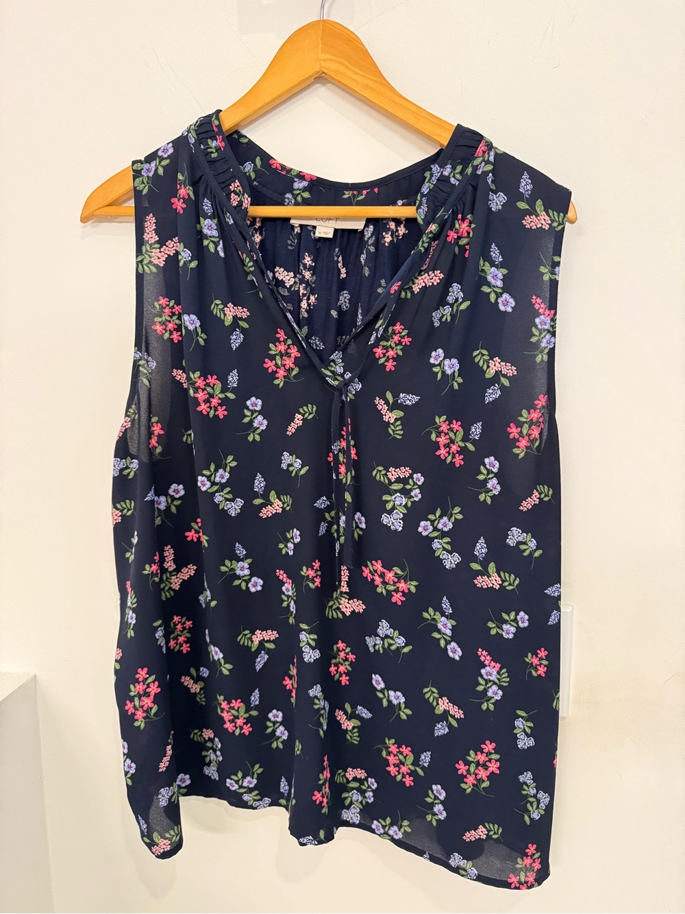LOFT Sleeveless Navy Floral Tie-Front Camisole